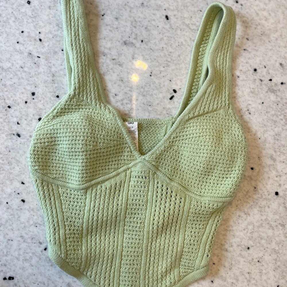 ALO Yoga Open Knit Corset Tank in Iced Green Tea - Small
